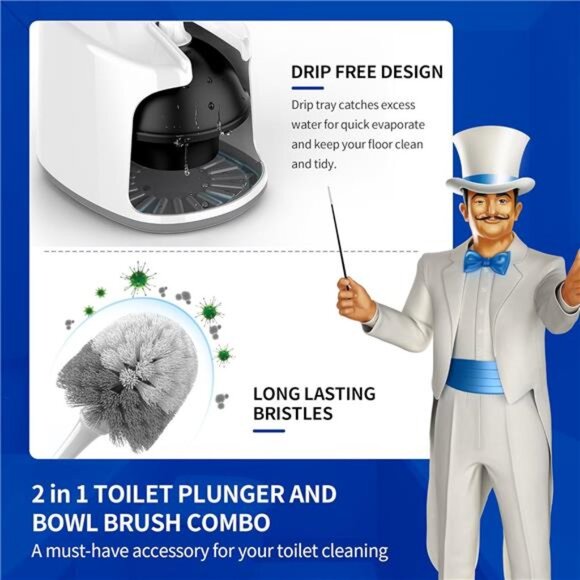 Toilet Plunger and Bowl Brush Set Heavy Duty Bathroom Cleaning Tool White - Picture 3 of 7